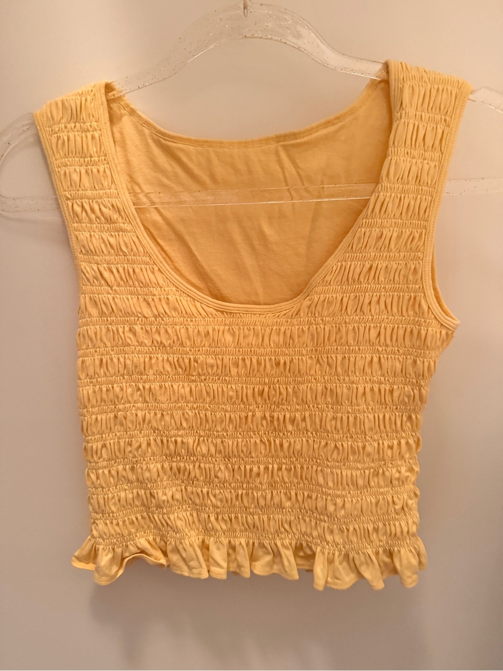 Abercrombie and Fitch Sleeveless Smocked Ruffle Hem Top - Yellow size small - Picture 3 of 5